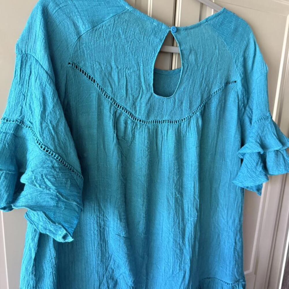 Umgee Blue Blouse with Floral Embroidery - Picture 14 of 14